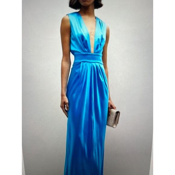 NWT Ramy Brook Quinn Blue Satin Sleeveless Evening Gown Lake 2 MSRP625 HOCO PROM - Picture 1 of 7